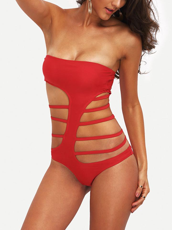 Romwe Ladder-cutout Strapless One-piece Swimwear