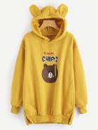 Romwe Split Side Bear Print Hoodie