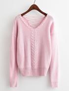 Romwe Lace Up Open Back Cable Knit Sweater