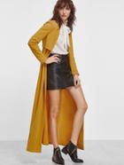 Romwe Yellow Buttoned Gun Flap Detail Layered Longline Duster Coat