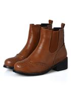 Romwe Brown Round Toe Hollow Pu Boots