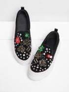 Romwe Rhinestone Flower & Bee Low Top Sneakers