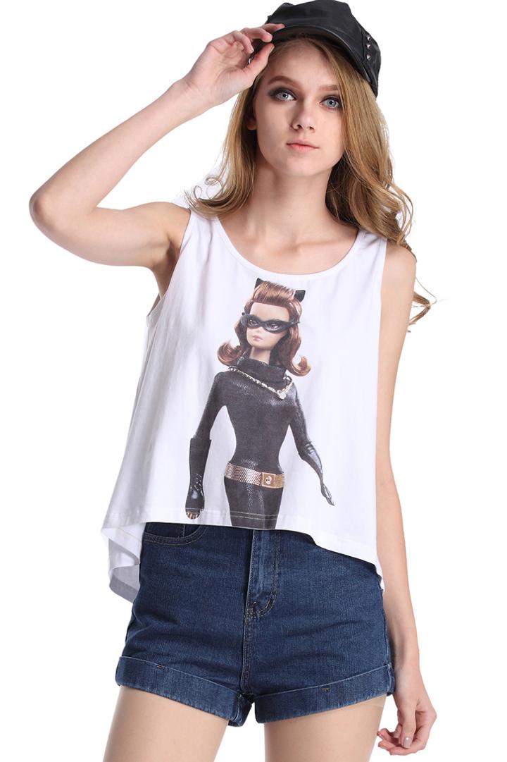 Romwe Romwe Catwoman Barbie Print Sleeveless Tank Top