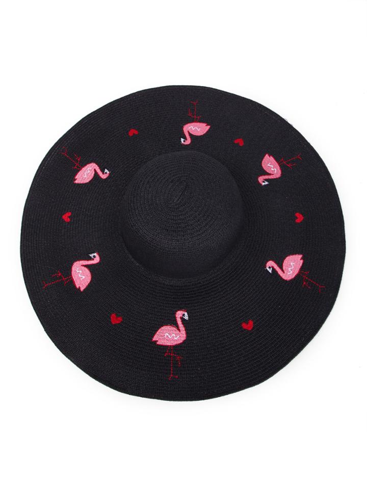 Romwe Flamingo Pattern Oversized Straw Hat