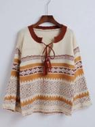 Romwe Tassel Tie Neck Dropped Shoulder Jumper