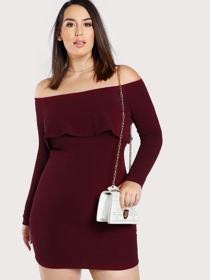 Romwe Flounce Bardot Bodycon Dress