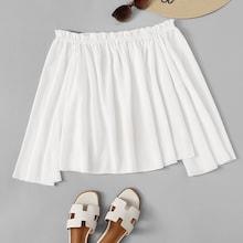 Romwe Frill Trim Off Shoulder Solid Top
