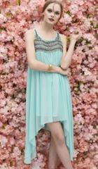 Romwe With Bead Chiffon Green Sundress