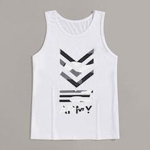 Romwe Guys Chevron & Letter Print Tank Top