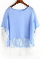 Romwe With Tassel Blue Top