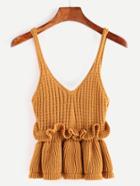 Romwe Khaki Ruffle Trim Peplum Sweater Vest