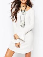 Romwe Bell Sleeve Open Back Sweater Dress