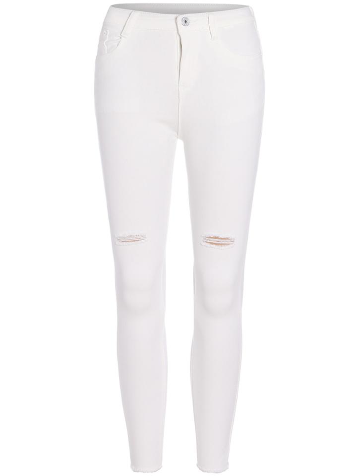 Romwe Ripped Denim White Pant
