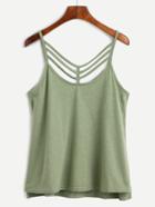 Romwe Green V Back Strappy Dip Hem Caim Top