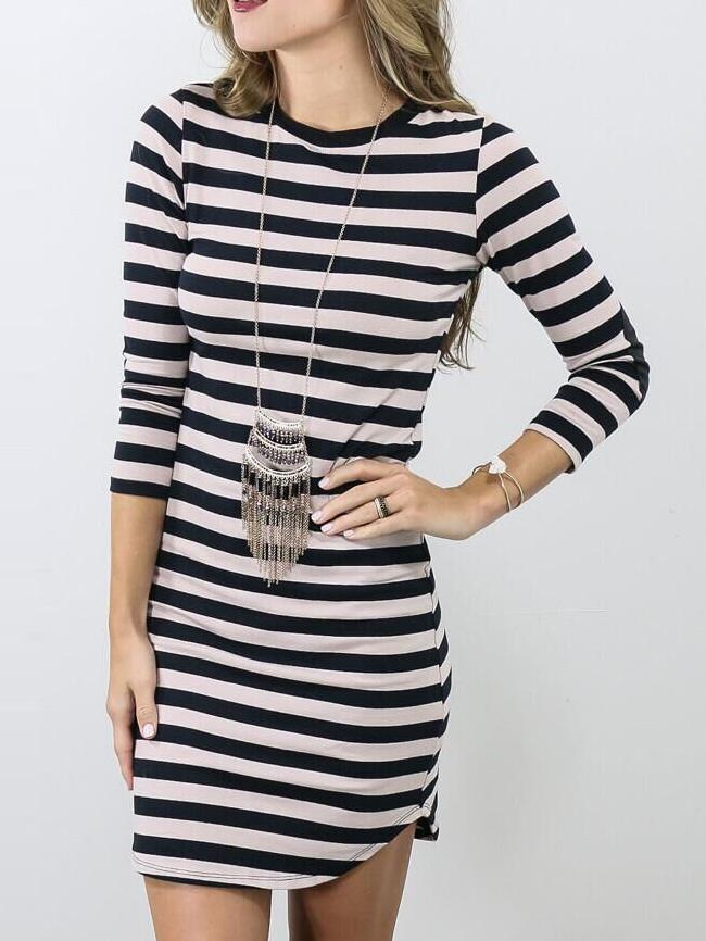 Romwe Elbow Patch Striped Tight Dress
