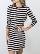 Romwe Elbow Patch Striped Tight Dress