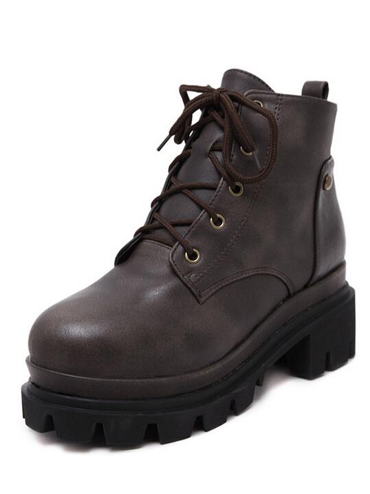 Romwe Bronze-coloured Round Toe Vlace Up Boots