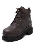 Romwe Bronze-coloured Round Toe Vlace Up Boots