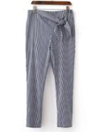 Romwe Blue Verticals Striped Bow Tie Pants