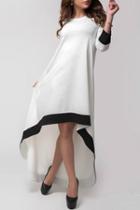 Romwe White Round Neck Contrast Trims High Low Dress
