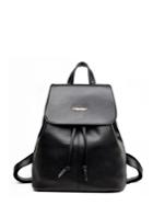 Romwe Faux Leather Drawstring Flap Backpack