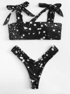 Romwe Star Print High Leg Bikini Set