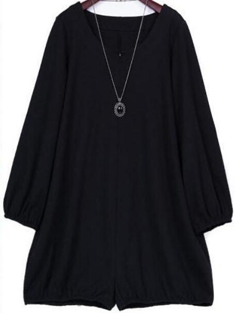 Romwe Long Sleeve Zipper Loose Romper