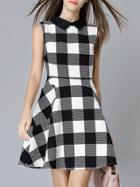 Romwe Black White Check Print A-line Dress