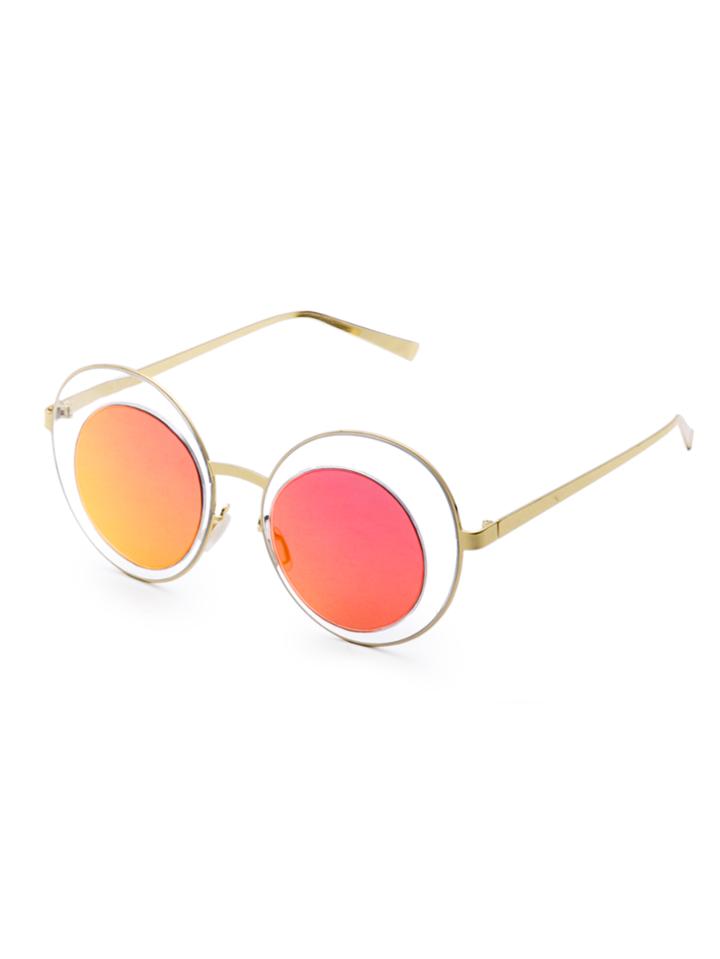Romwe Gold Double Frame Tinted Lens Sunglasses