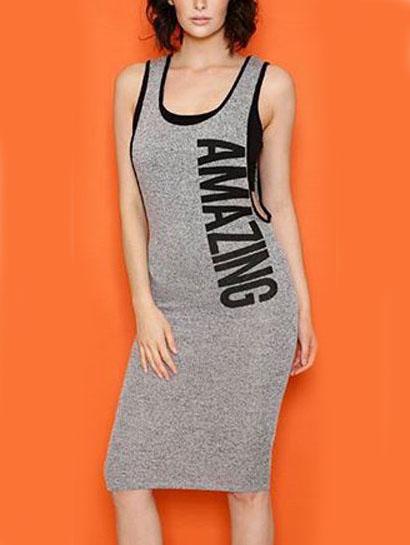 Romwe Letter Print Drop Armhole Tank Dress