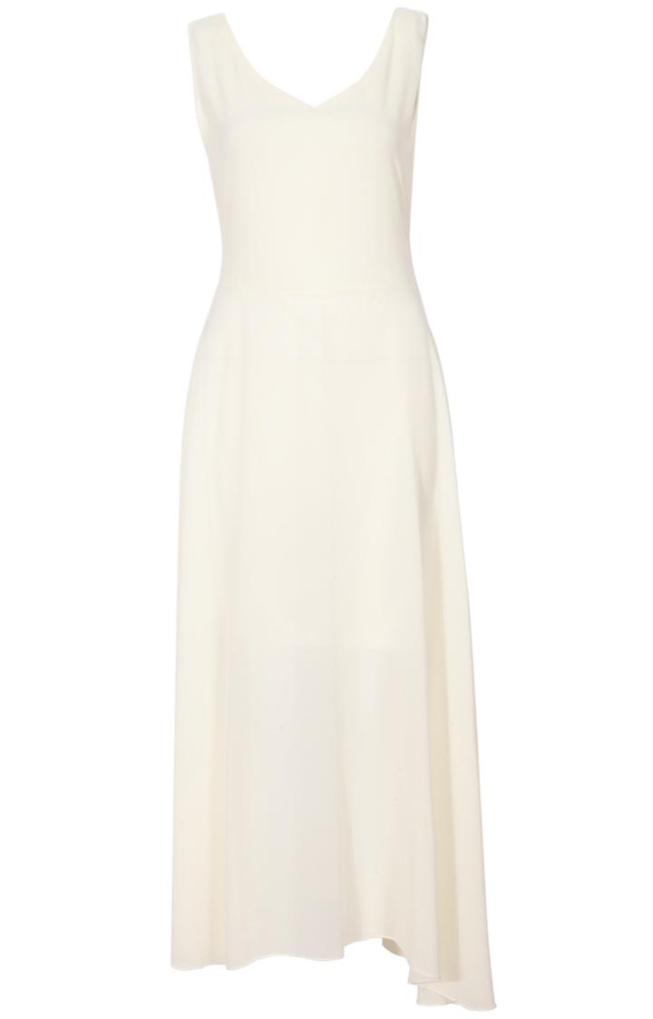 Romwe Deep Plunge Neck With Bow Irregular Apricot Dress