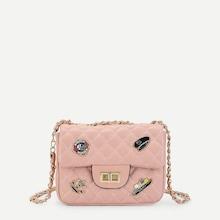 Romwe Quilted Patch Decor Chain Crossbody Bag