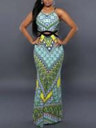 Romwe Multicolor Tribal Print Cutout Cami Dress