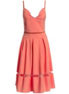 Romwe Spaghetti Strap Cami Top With Contrast Mesh Pleated Orange Skirt