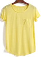 Romwe Round Neck With Pocket Yellow T-shirt