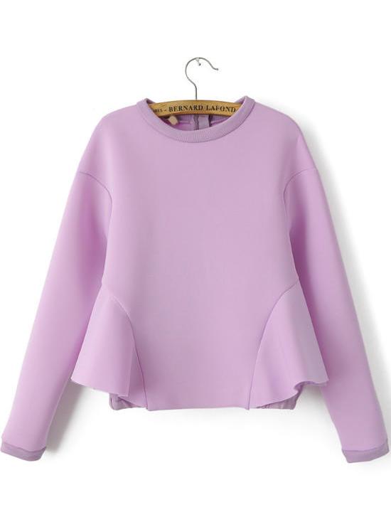 Romwe Peplum Zip Purple Blouse
