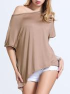 Romwe Elbow Sleeve Khaki T-shirt