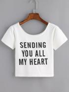 Romwe Scoop Neck Letters Print White T-shirt