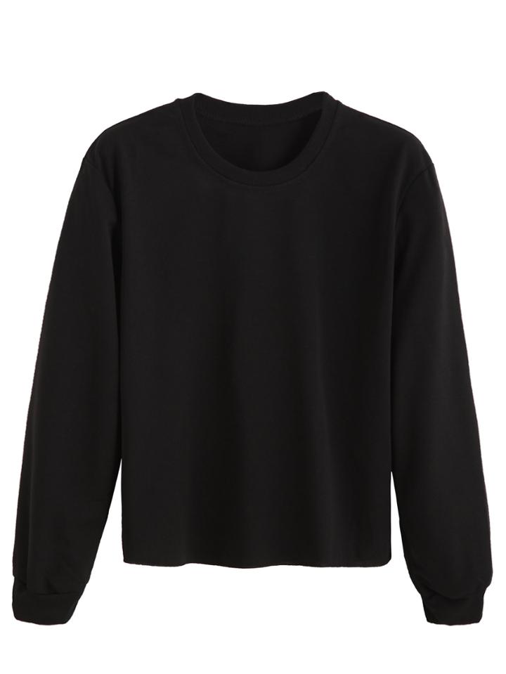 Romwe Black Plain Long Sleeve Sweatshirt