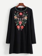 Romwe Embroidered Flower Tunic Dress