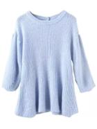 Romwe Puff Sleeve Hollow Blue Sweater