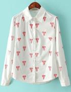 Romwe Lapel With Button Red Elephant Print Blouse