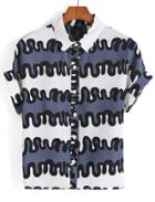 Romwe Color-block Lapel With Buttons Blouse