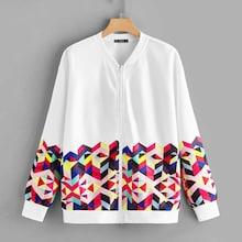 Romwe Plus Geo Print Zip Up Bomber Jacket