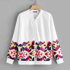 Romwe Plus Geo Print Zip Up Bomber Jacket