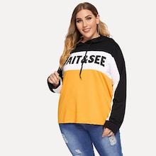 Romwe Plus Letter Print Half Placket Sweatshirt