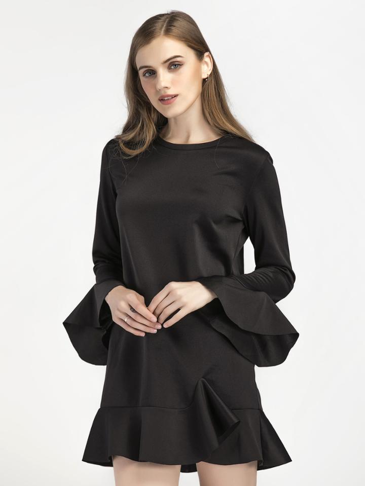 Romwe Ruffle Sleeve Frill Hem Dress