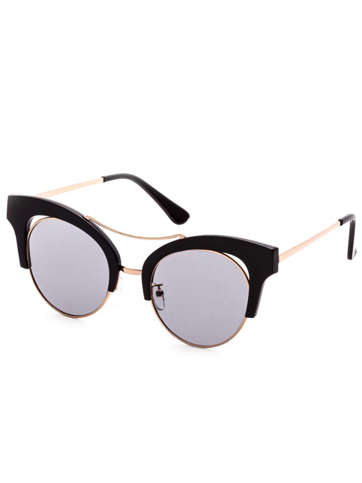Romwe Black Frame Double Bridge Cat Eye Sunglasses