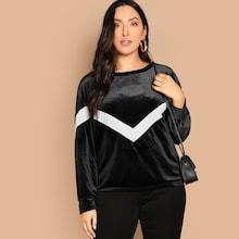 Romwe Plus Color-block Chevron Velvet Pullover
