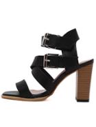 Romwe Black Faux Leather Chunky Gladiator Sandals